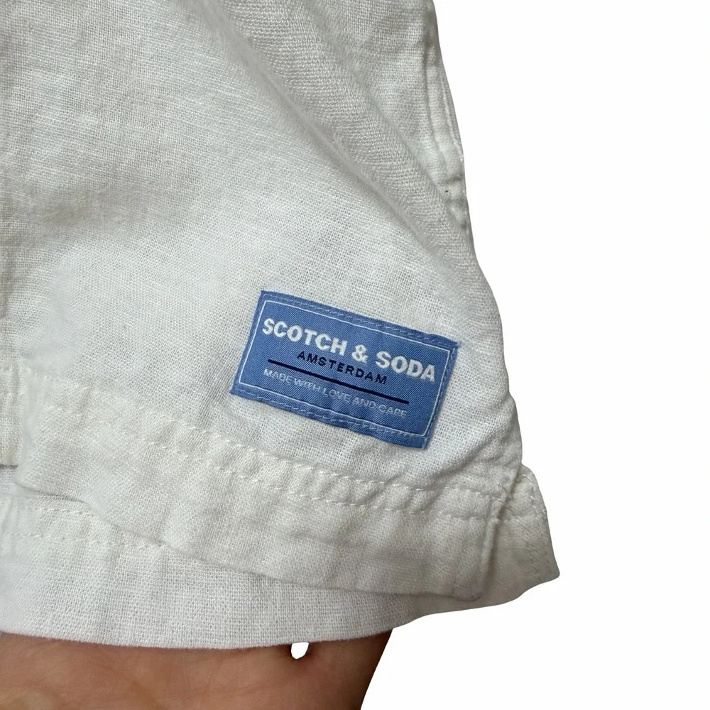 Scotch & Soda Mens Linen Blend Short Sleeve Button Up Shirt Size L White Coastal
